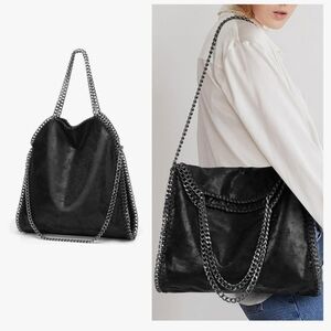 Falabella Style Fold Over Leather Tote Bag